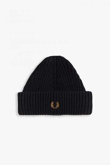 Pánské Čepice Fred Perry Krátké Žebrovaný Černé | CZ 1989PJJQ